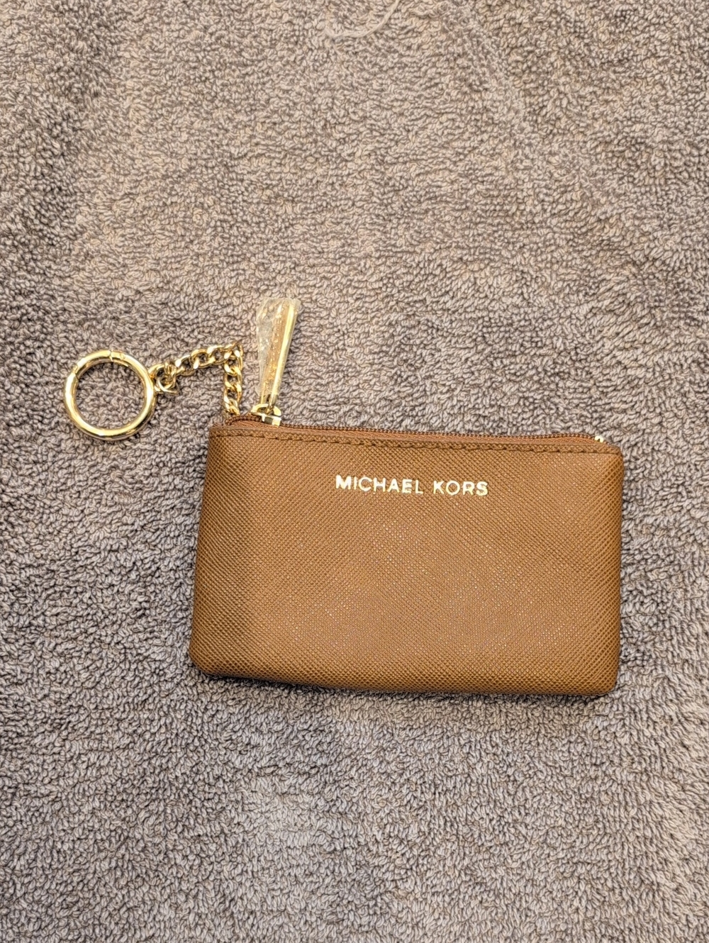Michael Kors Brown Leather Key & Card Holder with Gold Hardware